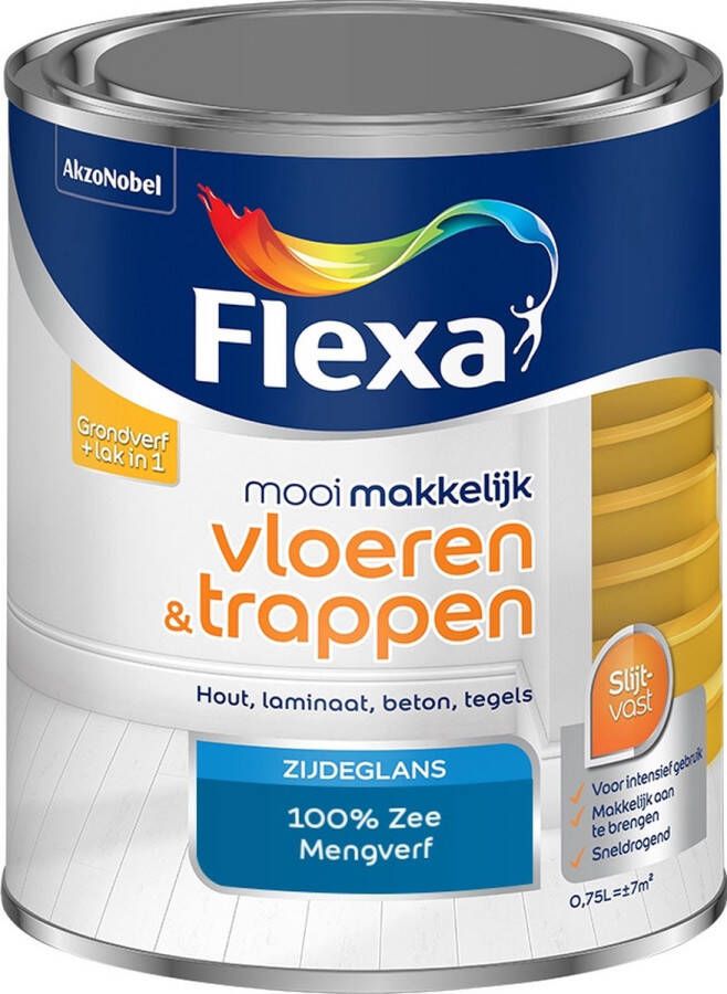 Flexa Mooi Makkelijk Verf Vloeren en Trappen Mengkleur 100% Zee 750 ml