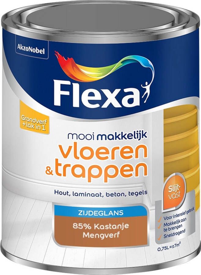 Flexa Mooi Makkelijk Verf Vloeren en Trappen Mengkleur 85% Kastanje 750 ml