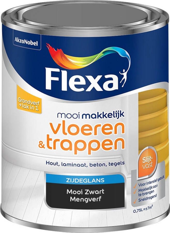 Flexa Mooi Makkelijk Verf Vloeren en Trappen Mengkleur Mooi Zwart 750 ml