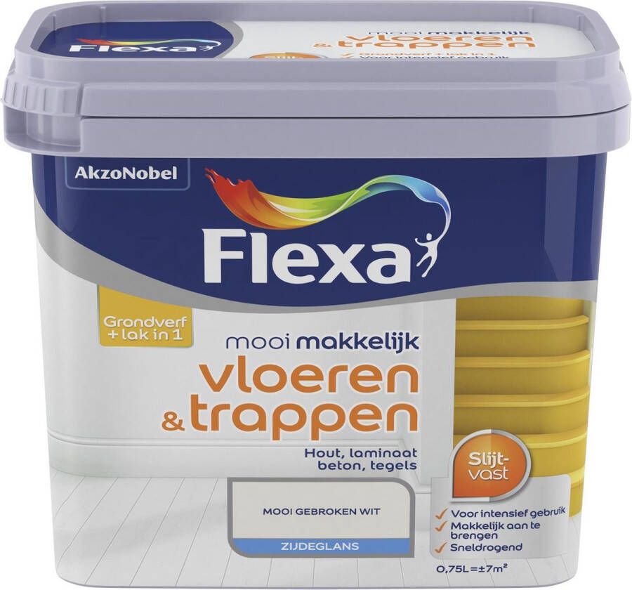 Flexa Lak Mooi Makkelijk Vloeren & Trappen Zijdeglans Gebroken Wit 750ml