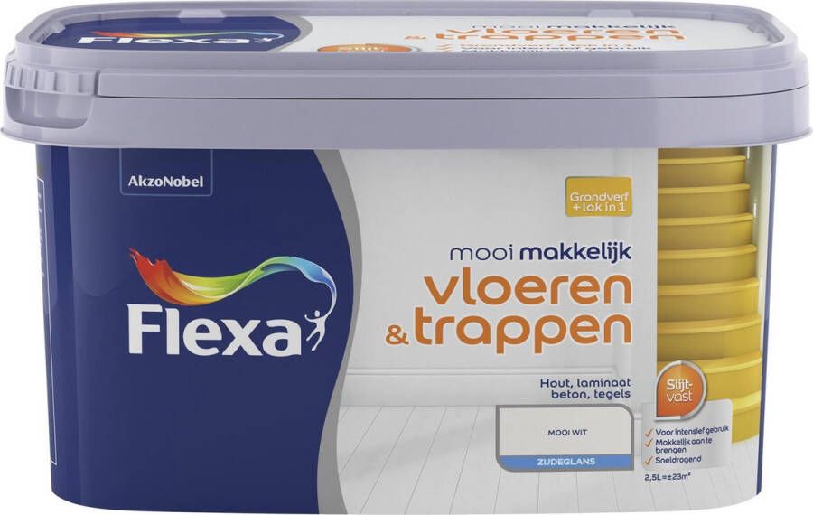 Flexa Lak Mooi Makkelijk Vloeren & Trappen Zijdeglans Wit 2 5l