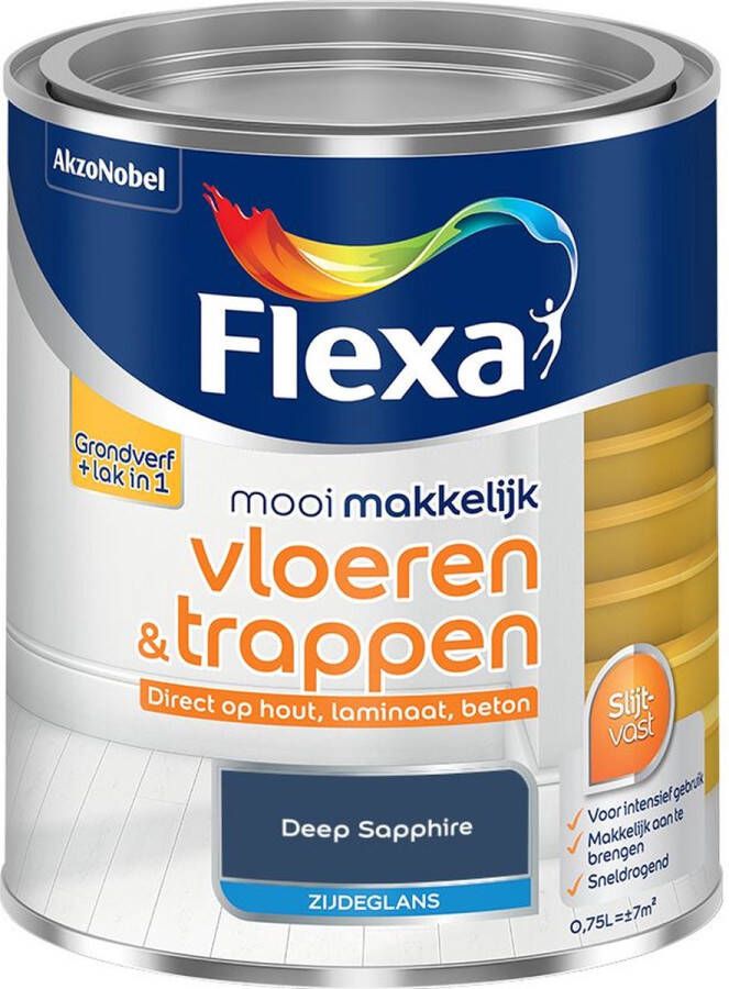 Flexa Mooi Makkelijk Vloeren & Trappen Zijdeglans Deep Sapphire Kleur van het Jaar 2025 0 75L