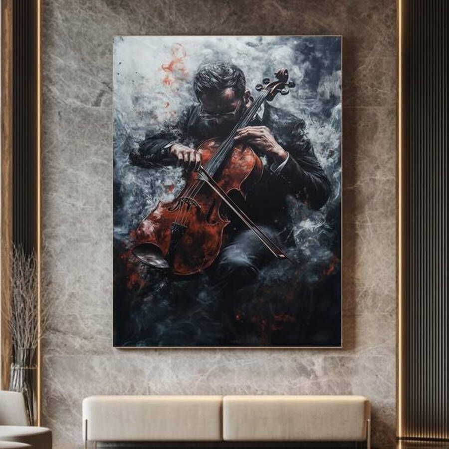 FlexiCanvas Abstracte Viool Schilderijen met Krachtige Kleurenspatten en Rook Zwarte Achtergrond 50x70cm