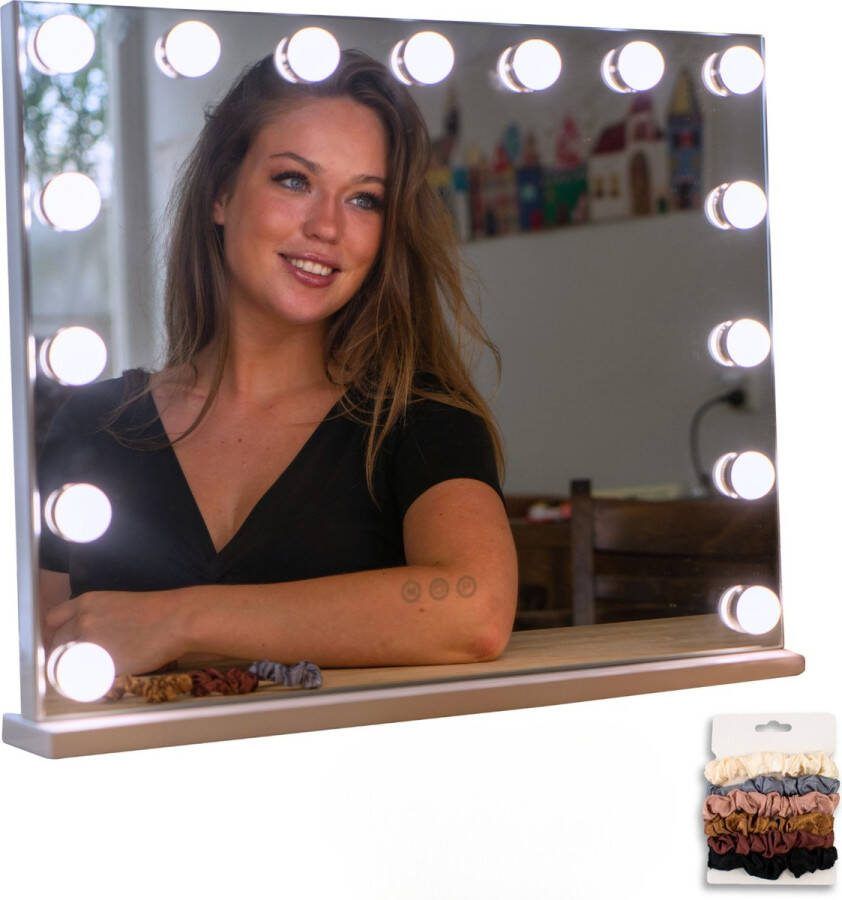 FLEXIE beauty Glaminous 58 Hollywood Spiegel met Verlichting Vanity Mirror voor Visagie & Make Up 15 Led Lampen Wit 58x46cm