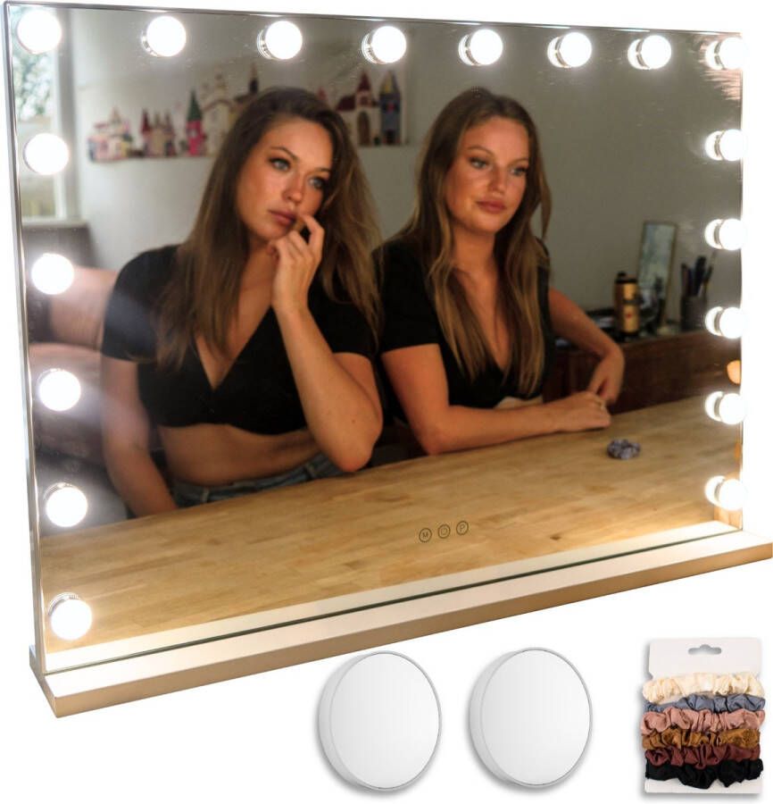FLEXIE care Glaminous 80 Hollywood Spiegel met Verlichting Vanity Mirror voor Visagie & Make Up 18 Led Lampen Wit 10x & 5x Vergroting