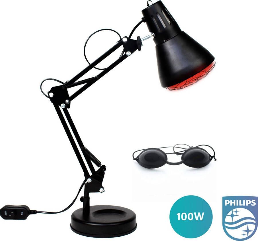 FLEXIE Infralux 150 – Infraroodlamp met Warmtelamp – Nachtlampje Infrarood Verwarming voor Gewrichten Spieren Pijn Huid – Red Light Therapy – Rood Licht Therapie – 150Watt