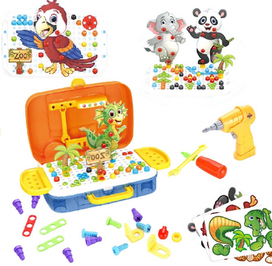 FlexToys 3D Puzzel met 252 Bouwstenen Mozaik Educatief STEM Speelgoed met Boormachine Pedagogisch Speelgoed Cadeauset voor Kinderen