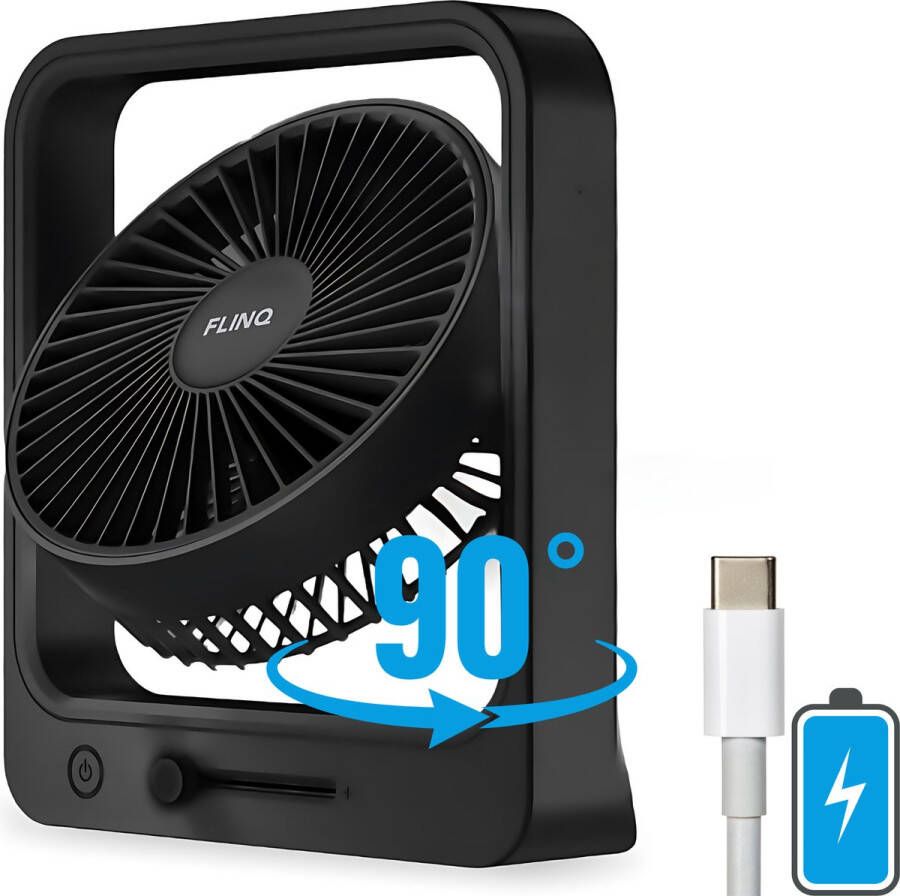 FlinQ Coolcube Tafelventilator Mini Ventilator voor Bureau of Tafel USB Oplaadbaar Draadloos en Roteerbaar Kleine Ventilator Fan met Aanpasbare Snelheden Zwart