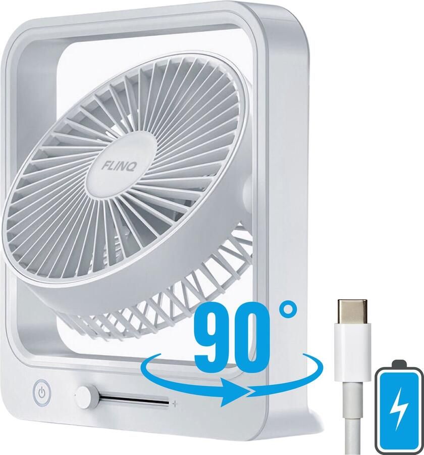 FlinQ Coolcube Tafelventilator Mini Ventilator voor Bureau of Tafel USB Oplaadbaar Draadloos en Roteerbaar Kleine Ventilator Fan met Aanpasbare Snelheden Wit