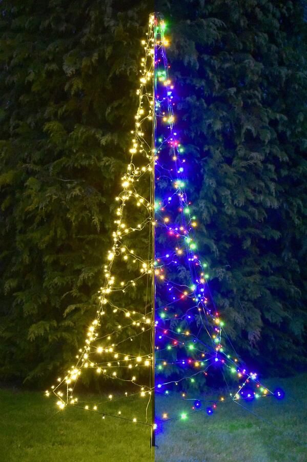 FlinQ Luxxtree Vlaggenmast Lichtketting 3m Multicolor Licht Kerstboom 480 LED-lichtjes Warmwit en Multikleur Kerstverlichting buiten Inclusief Vlaggenmast