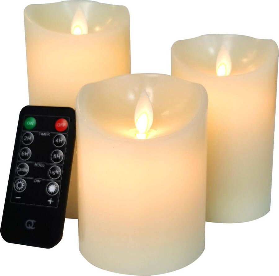 FlinQ Oplaadbare LED Kaarsen Inclusief Afstandsbediening Bewegende Vlam Veilig & Duurzaam Realistische Kaarsen Oplaadbare Waxinelichtjes Kerstverlichting 3-pack