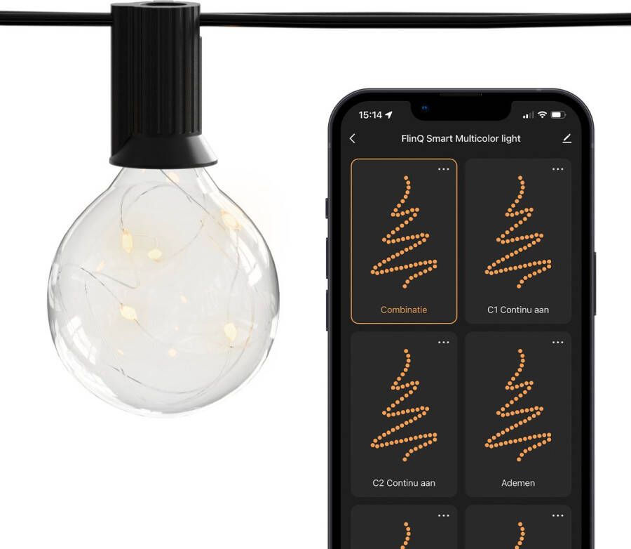 FlinQ Slimme LED Lichtslinger 20 lampjes Bedienen met app Tuinverlichting