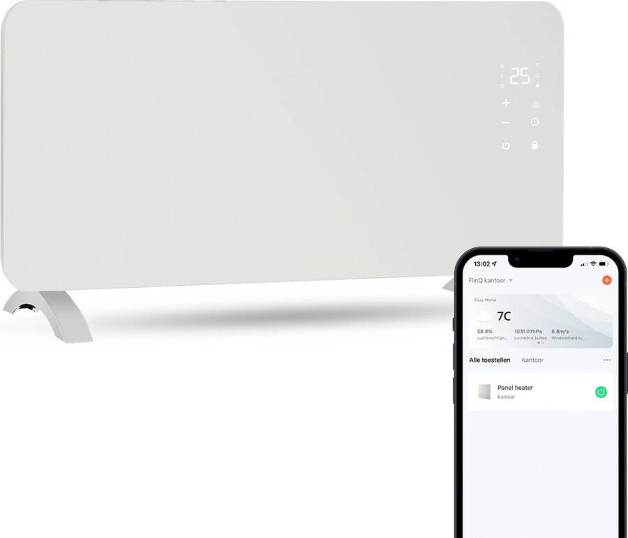 FlinQ Smart Convectorkachel Elektrische Kachel met WiFi Verwarming met Thermostaat Geschikt voor de Badkamer Ook als Wandkachel Electrische Verwarmingspaneel met 2000W Wit