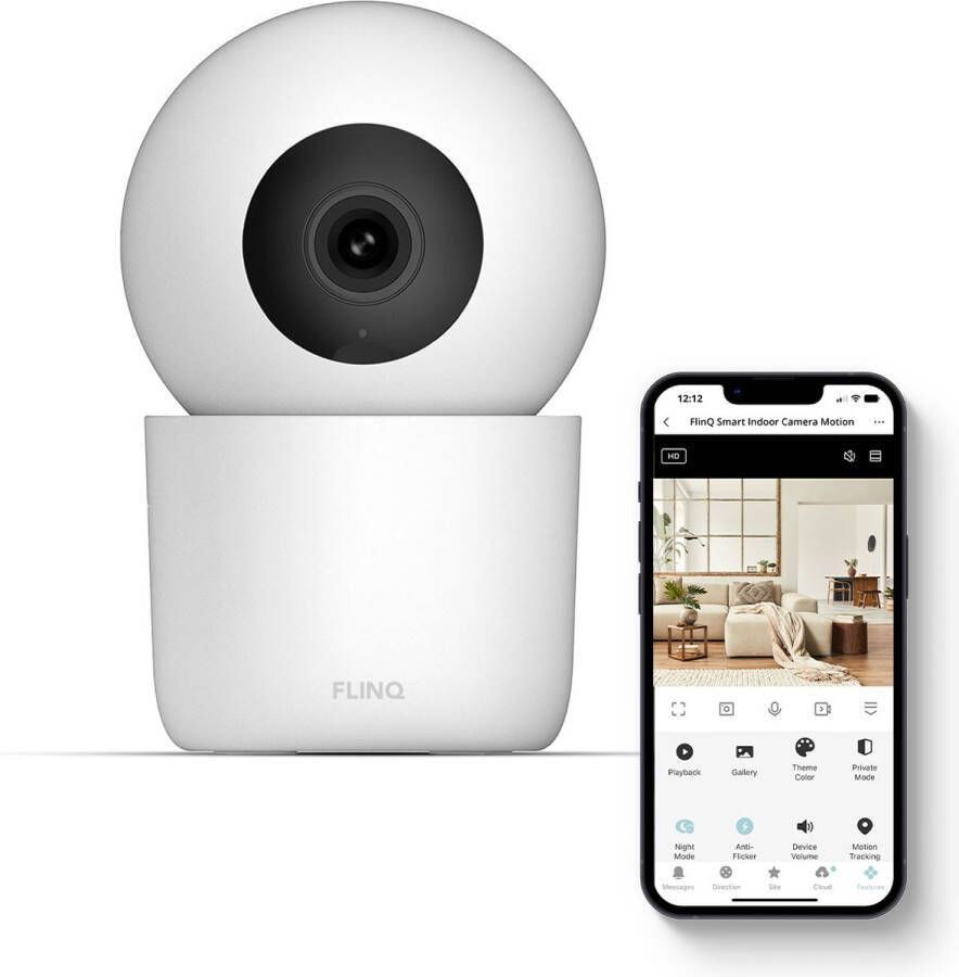 FlinQ Smart Indoor Camera Beveiligingscamera voor binnen Babyfoon Pan & Tilt Wit