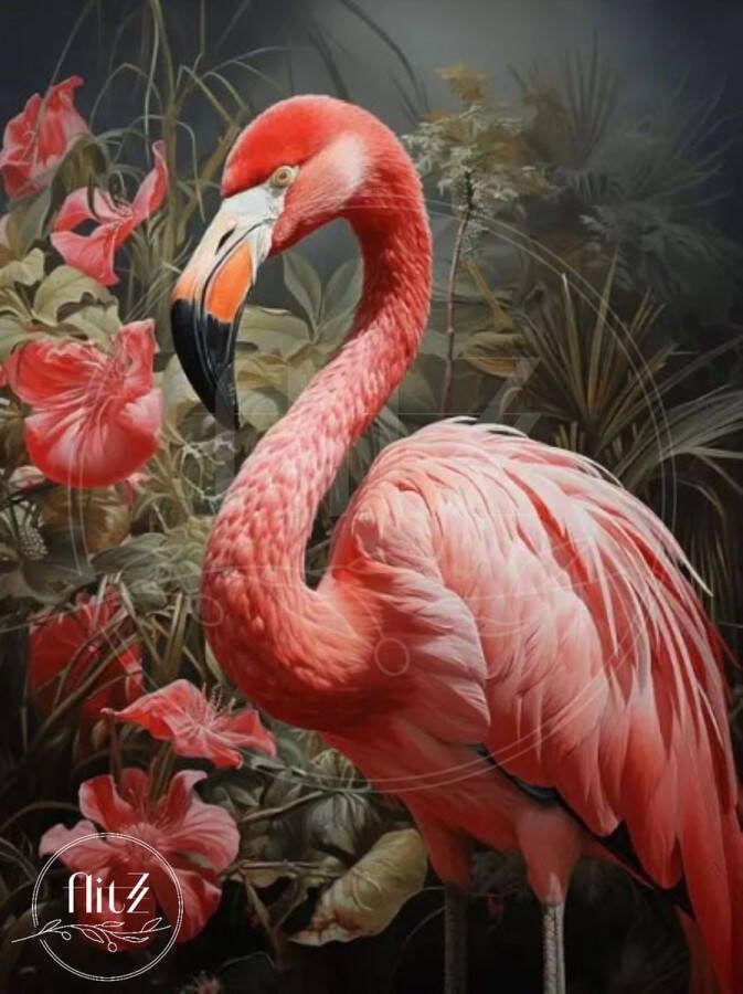 Flitzz Diamond Painting 100% Nederlandse ie! │ Diamond Painting │ Flamingo 2│ Formaat 60 x 80 cm │ Diamond Painting Pakket Volwassen │ Volledige bedekking │ Vierkant │ Full │