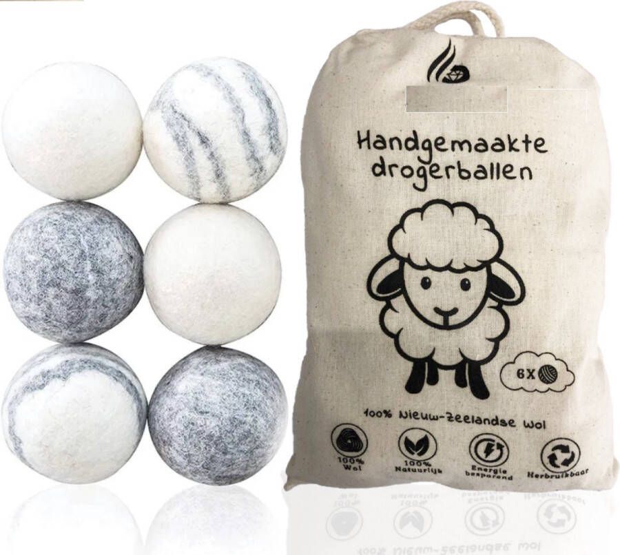 Flixxshop 6X Drogerballen voor wasdrogers Gemaakt van 100% Nieuw-Zeelandse schapen wol Wasdrogerballen