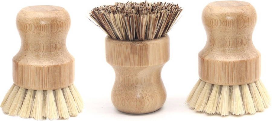 FLOKOO Afwasborstel Bamboe Set van 3 Kort Handvat