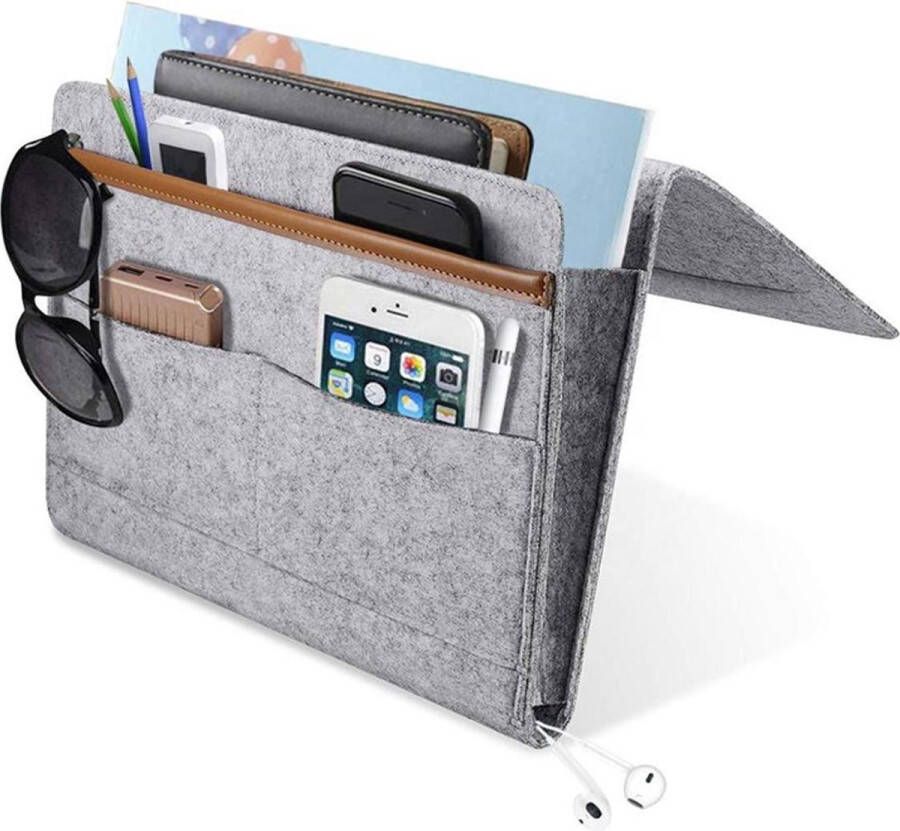 Flokoo Bedside Pocket Hoogwaardige vilten opbergzak voor bed of bank – Nachtkastje voor IPad & Tijdschriften Bed Organizer – Bank Organizer – Opbergcase Magazine opberger Origineel cadeau Bedorganizer Bankorganizer Opbergvak bed