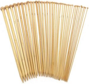 Flokoo Breinaalden Set Bamboe 36 Stuks 18 Verschillende Maten 35 cm Lang 2 tot 10 mm Dikte Ergonomische Breinaald Kwalitatief Hoogwaardig Bamboe