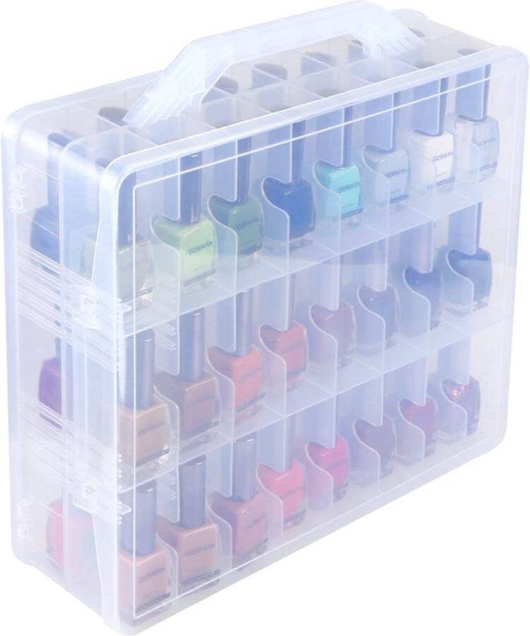 Flokoo Nagellak Organizer Ruimte voor 48 Verschillende Nagellakpotjes 35 x 30 cm Koffer met Vakverdeling Kunststof Naaigarenopbergkoffer