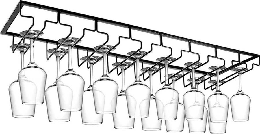 Flokoo Wijnglazen houder Zwart 8 Rijen 24 Glazen Ophangrek Wijnglazen Wijnrek Glazenrek Wijn Glas Rek Wijnglas Houder Wijnglazenhouder Glasophangrek Wijnglas Rek Bar en Keuken