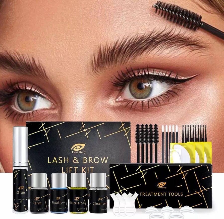 Flora Ruby Wimper & Wenkbrauw Lifting Set 2 in 1 Professionele 2 in 1 Lash Lift & Brow Lamination Kit Permanente Wimperkruller