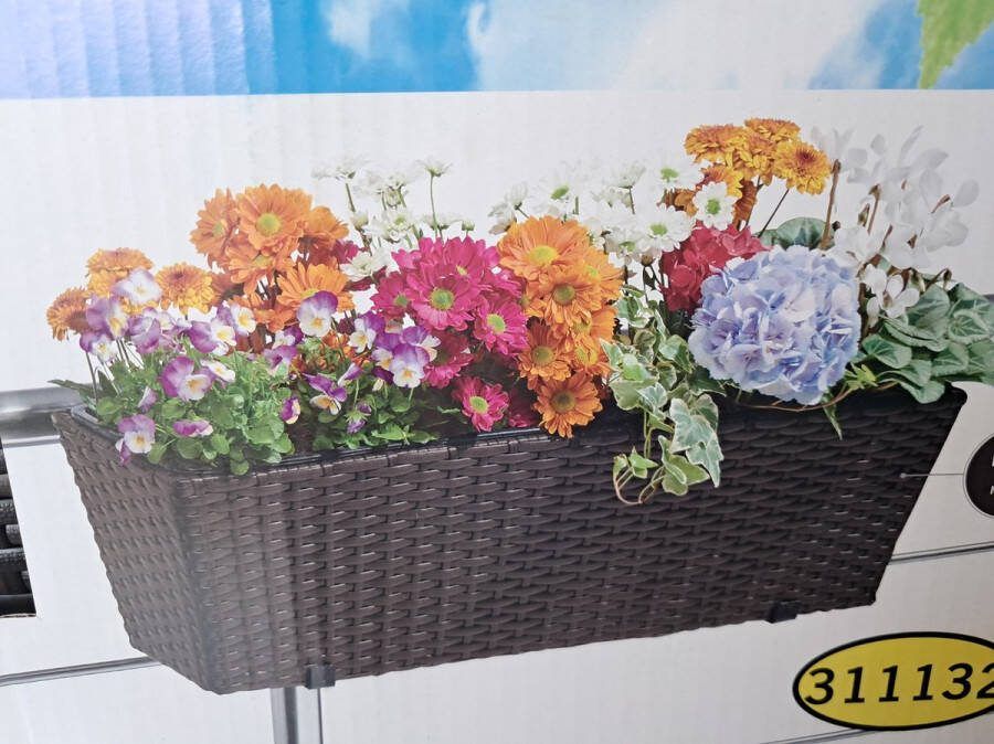 Florabest Rieten balkon bloembak 60x18.5x19cm Duurzame plantenbak met verstelbare houder Weerbestendig
