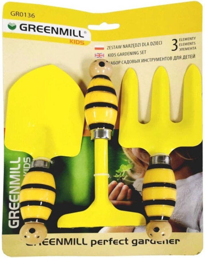 Floraland 3-delige kindertuingereedschapset voor kinderen Tuinspeelgoed Vork Hark Schop 19cm