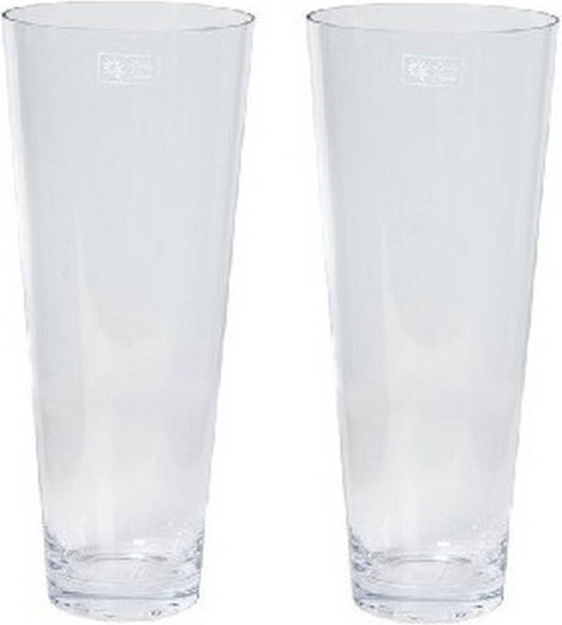 Merkloos Sans marque 2x Conische vaas helder glas 18 x 43 cm 2x glazen boeketvaas conisch 2 stuks
