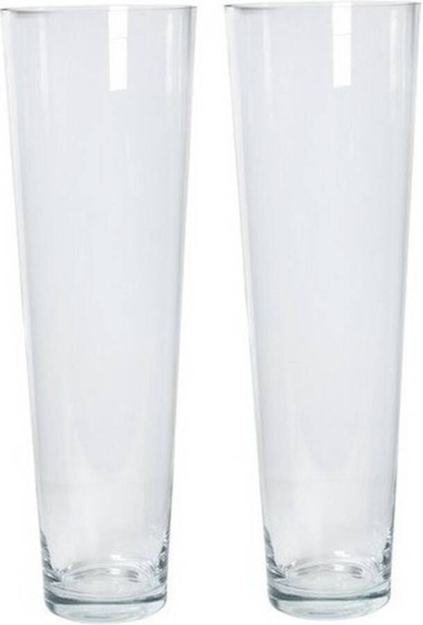Merkloos Sans marque 2x Conische vaas helder glas 22 x 70 cm 2x glazen boeketvaas wijd conisch 2 stuks