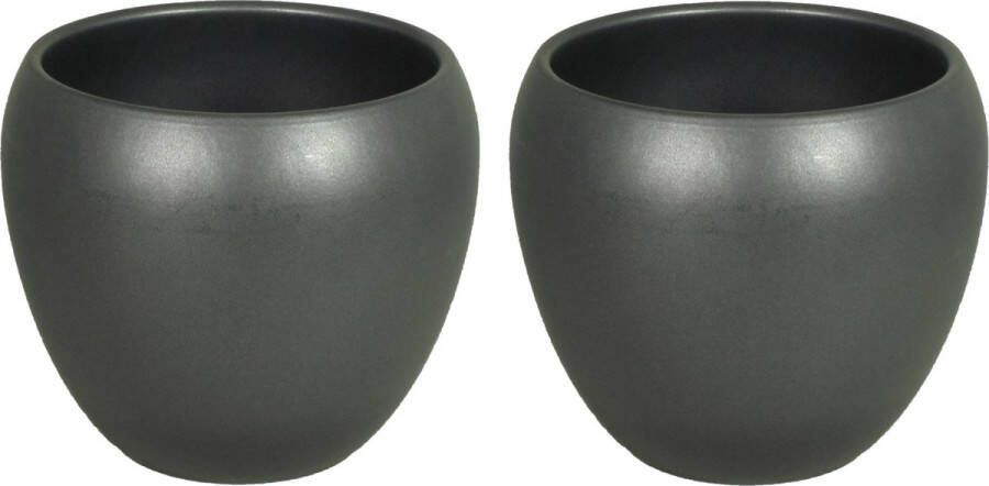 Floran 2x stuks bloempot in kleur mat antraciet keramiek voor kamerplant H11.5 x D14 cm- plantenpotten binnen