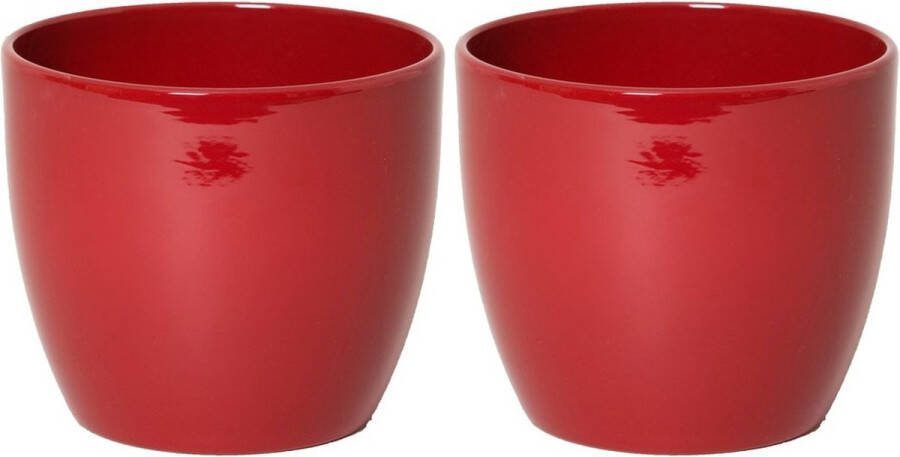 Floran 3x stuks bloempot in kleur glanzend wijn rood keramiek voor kamerplant H12.5 x D13.5 cm- plantenpotten binnen