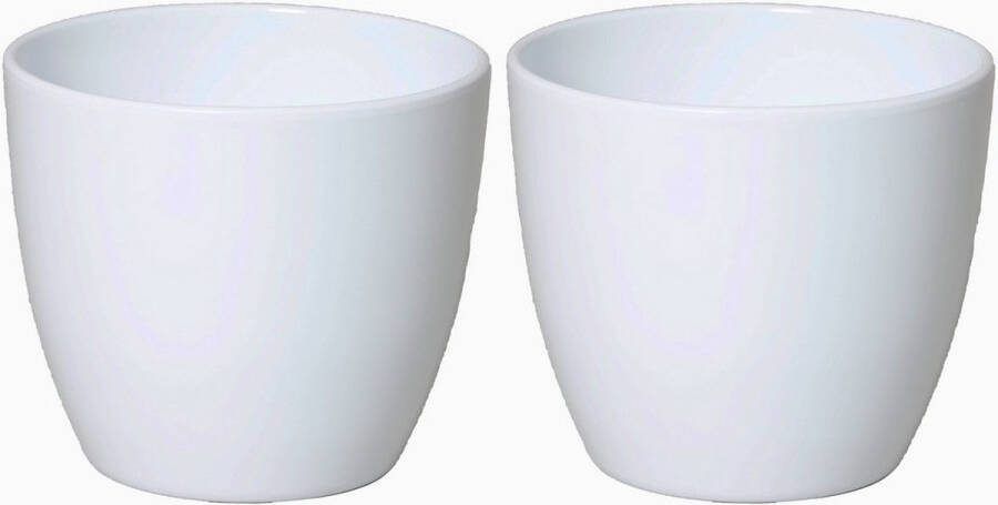 Floran 3x stuks bloempot in kleur glanzend wit keramiek voor kamerplant H9.8 x D12 cm- plantenpotten binnen