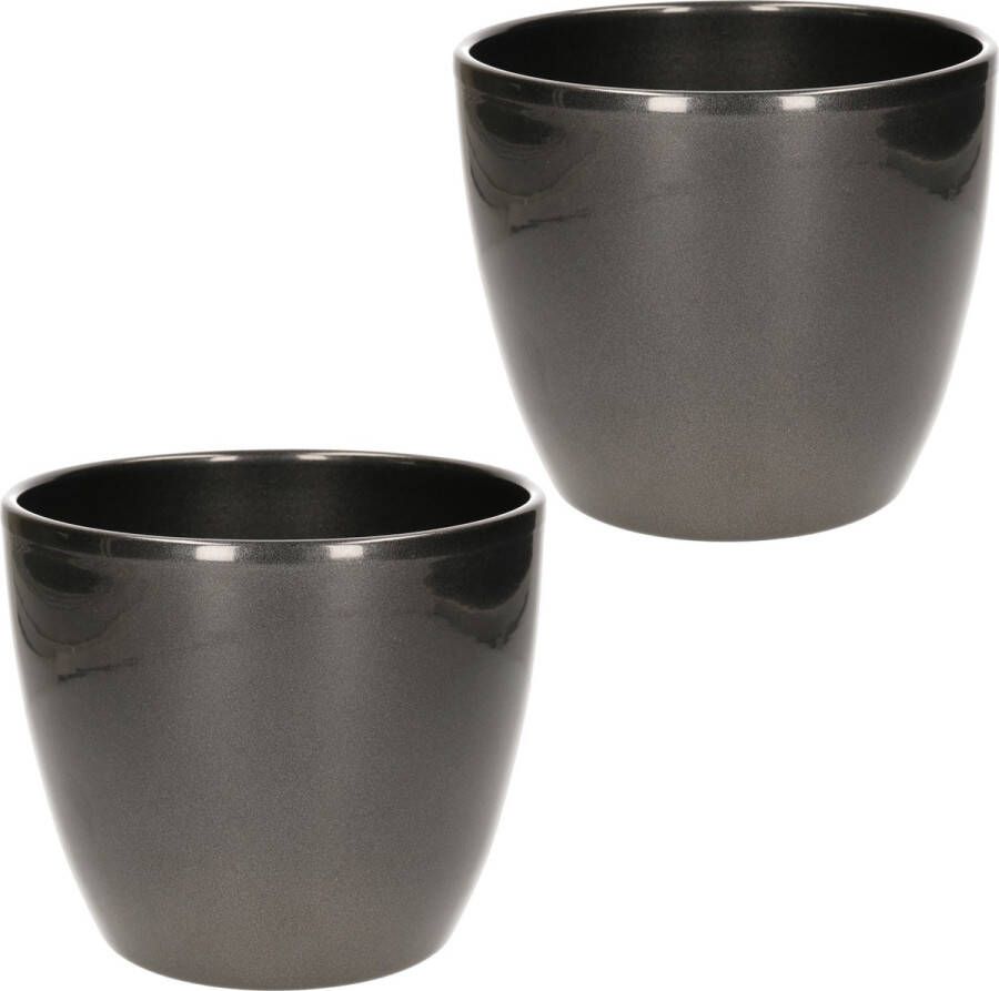 Floran 3x stuks bloempot in kleur glanzend zilver metallic keramiek voor kamerplant H15 x D17.5 cm- plantenpotten binnen