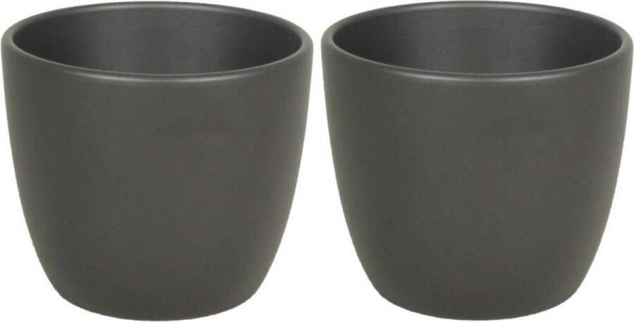 Floran 3x stuks bloempot in kleur mat antraciet grijs keramiek voor kamerplant H19 x D22.5 cm- plantenpotten binnen