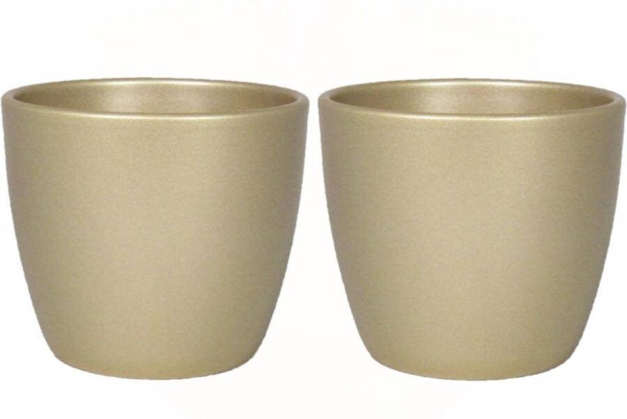 Floran 3x stuks kleine bloempot plantenpot van keramiek in het parelgoud D10.5 en H8.5 cm Binnen gebruik Gladde afwerking