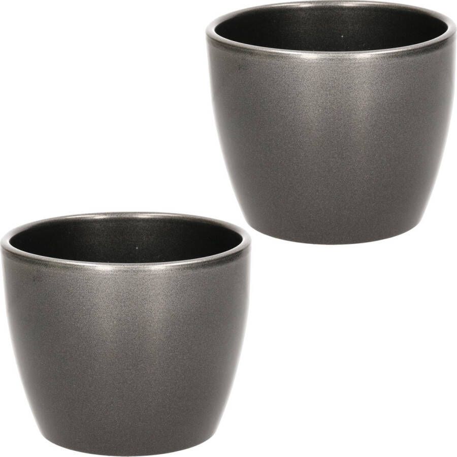 Floran 4x stuks bloempot in kleur glanzend zilver metallic keramiek voor kamerplant H9.8 x D12 cm- plantenpotten binnen