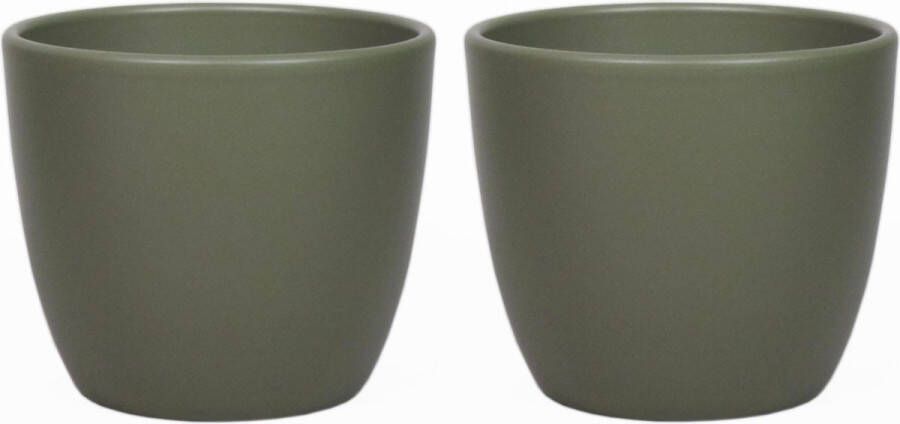 Floran 4x stuks bloempot in kleur mat dennen groen keramiek voor kamerplant H13.5 x D15.5 cm- plantenpotten binnen