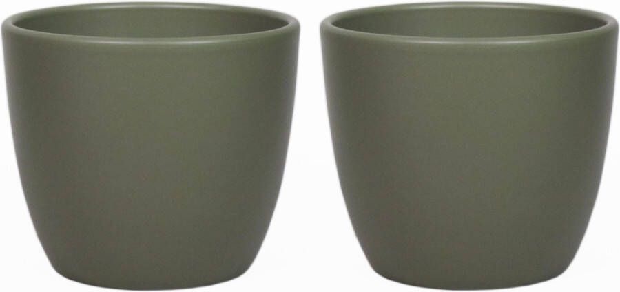 Floran 5x stuks bloempot in kleur mat dennen groen keramiek voor kamerplant H12.5 x D13.5 cm- plantenpotten binnen