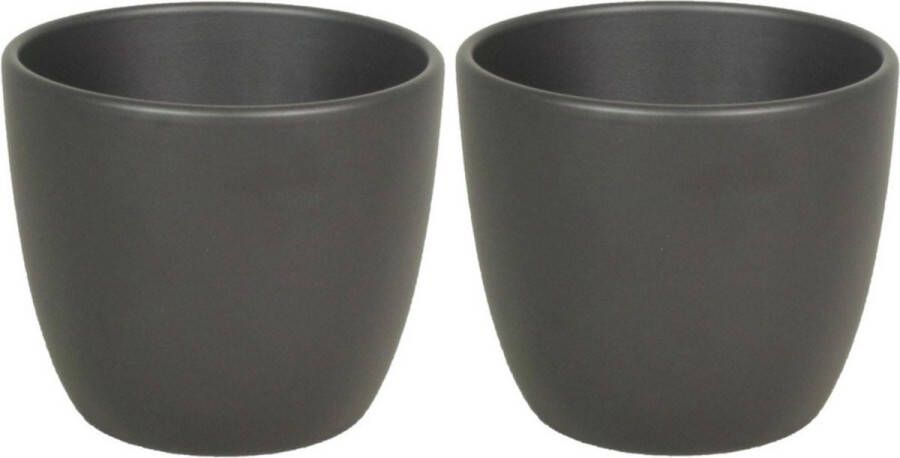 Floran 6x stuks bloempot in kleur mat antraciet grijs keramiek voor kamerplant H9.8 x D12 cm- plantenpotten binnen