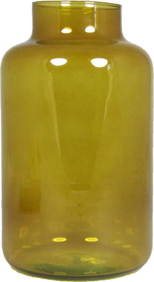Floran Bloemenvaas Milan transparant oker geel glas D15 x H25 cm melkbus vaas met smalle hals Vazen