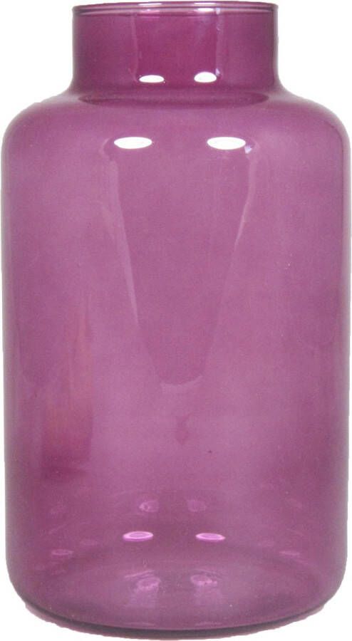 Floran Bloemenvaas Milan transparant paars glas D15 x H25 cm melkbus vaas met smalle hals Vazen