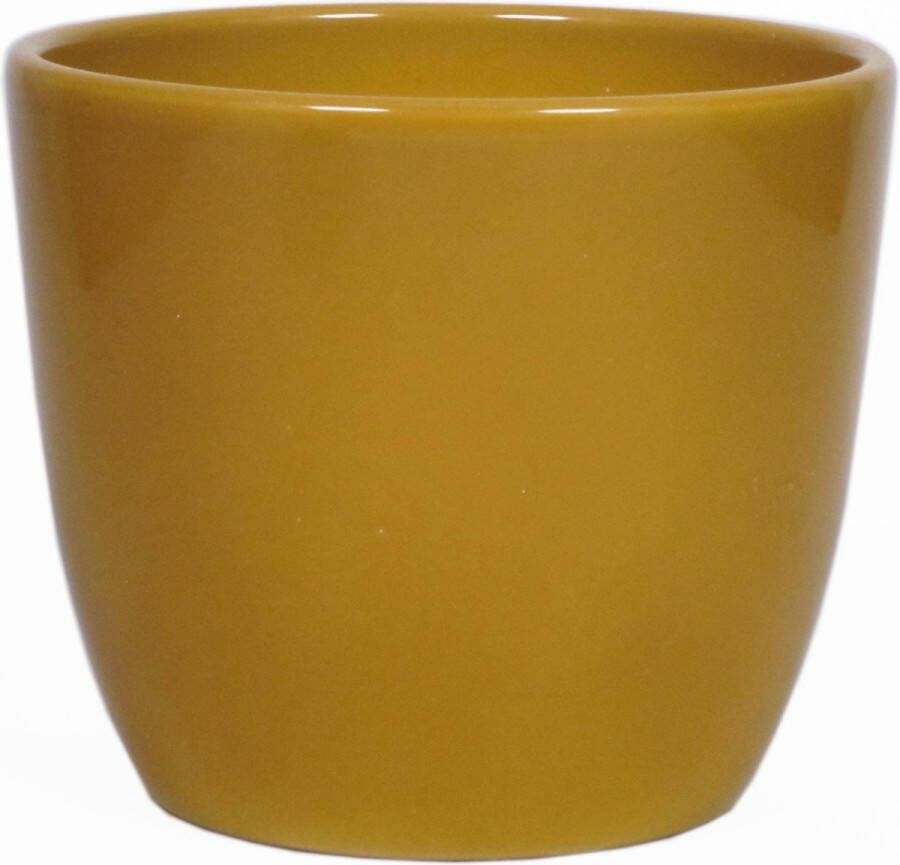 Floran Bloempot in kleur glanzend oker geel keramiek voor kamerplant H9.8 x D11.5 cm- plantenpotten binnen