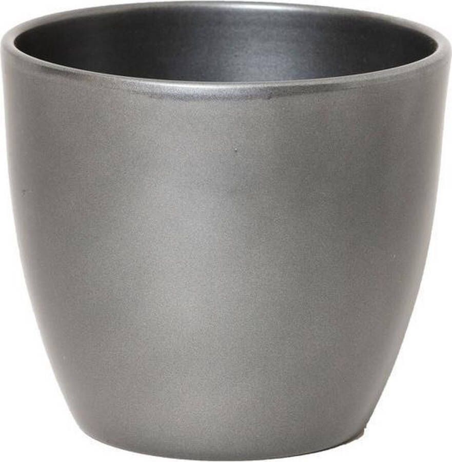 Floran Bloempot in kleur glanzend zilver metallic keramiek voor kamerplant H22.5 x D25 cm- plantenpotten binnen