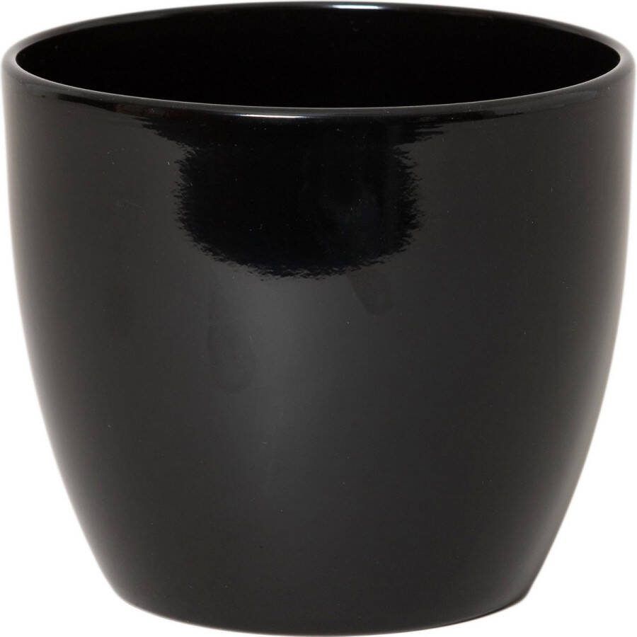 Floran Bloempot in kleur glanzend zwart keramiek voor kamerplant H12.5 x D13.5 cm- plantenpotten binnen