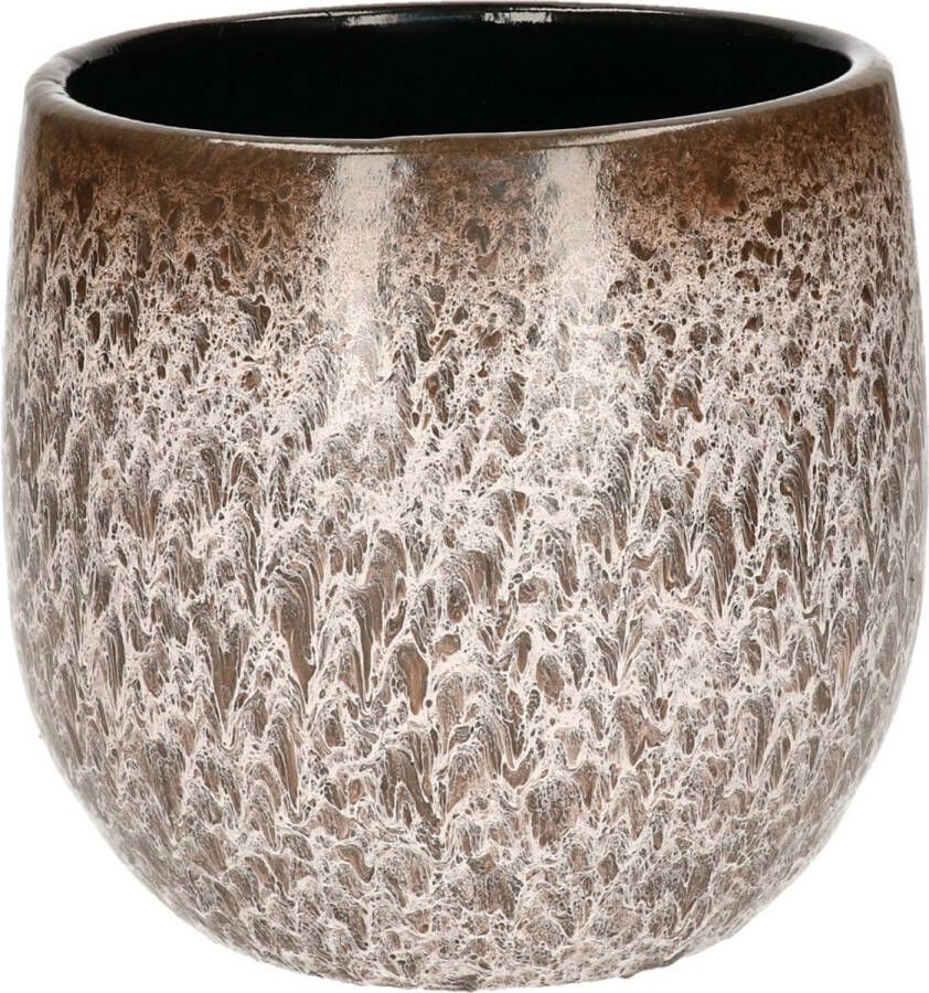 Floran Keramiek aardewerk bloempot van H17 x D19 cm in het een mat wit flakes motief- plantenpotten