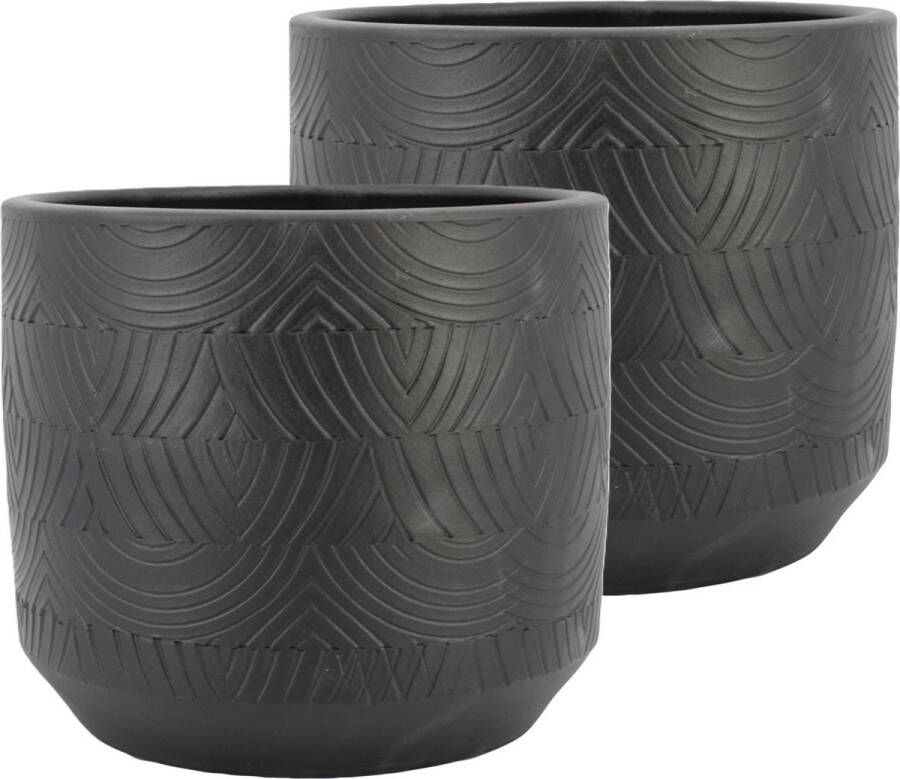 Floran Bloempot plantenpot Loule 2x relief antraciet voor kamerplant D16 x H14 cm