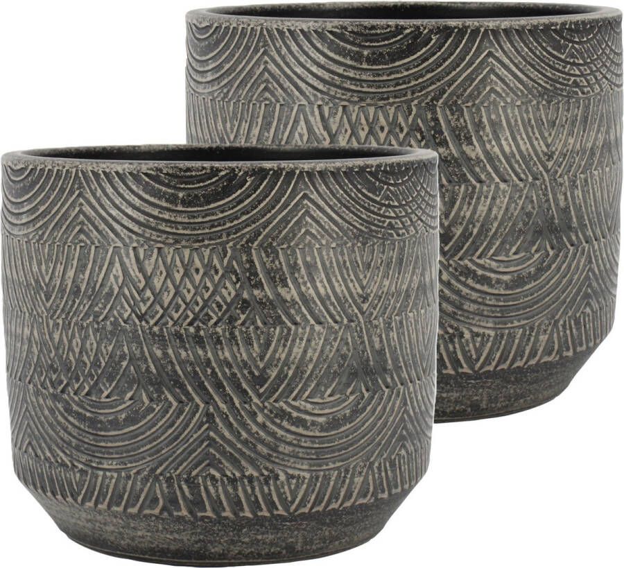 Floran Bloempot plantenpot Loule 2x relief grijs voor kamerplant D16 x H14 cm