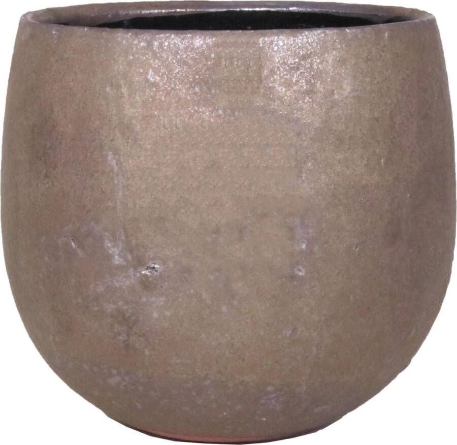 Floran Bloempot plantenpot schaal van keramiek in een glanzend brons kleur met diameter 19 cm en hoogte 17 cm Binnen gebruik