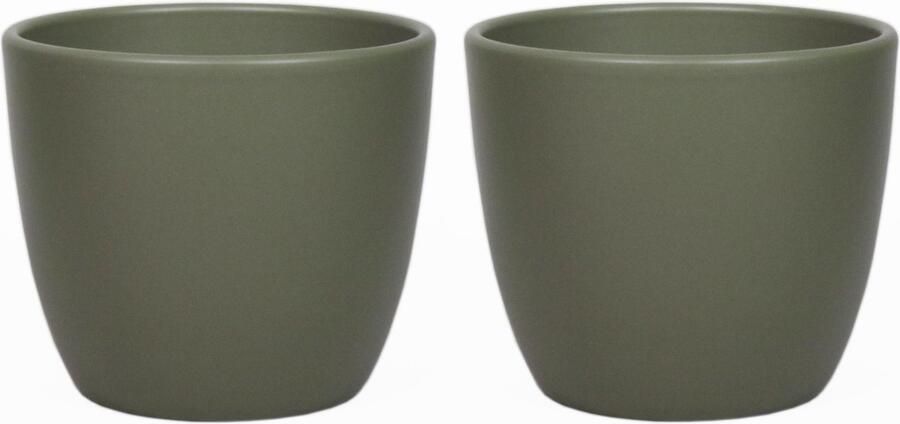 Floran 3x stuks bloempot in kleur mat dennen groen keramiek voor kamerplant H22.5 x D25 cm- plantenpotten binnen